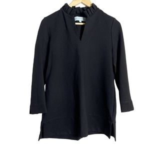 Tuckernuck Black Ruffled V-Neck Long Sleeve Tunic Top XS